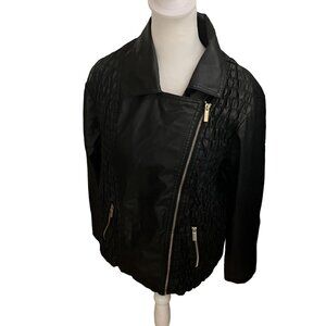 New Look Women's Black Faux Leather Jacket With Quilted Sides & Gold Zippers 1X